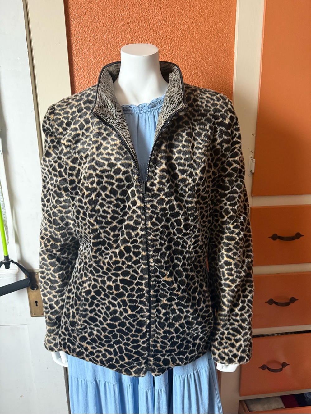 Pelle Studio Leopard-Print Teddy Jacket in Black & Cream